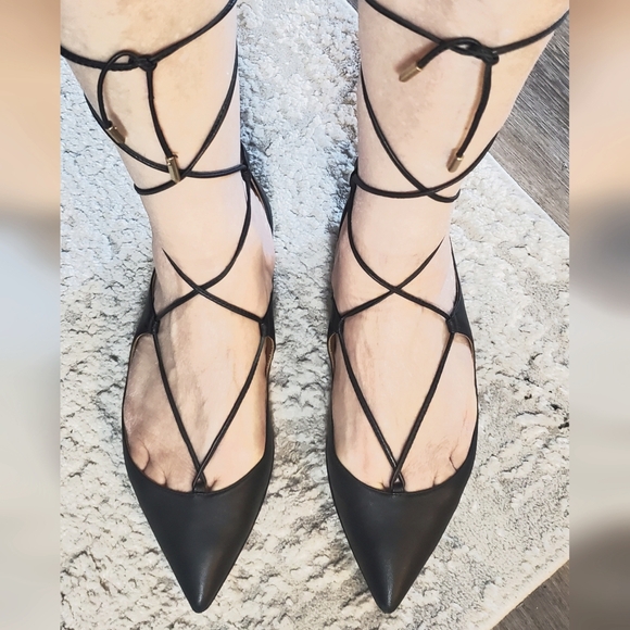 Aquazzura Shoes - Aquazzura Black Leather Christy Flat size 35.5
